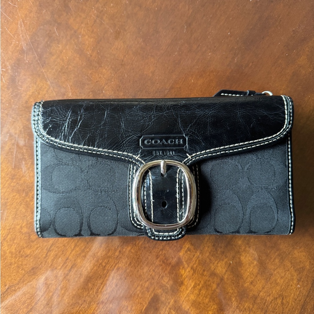 Coach Black Logo Wallet with Silver Buckle